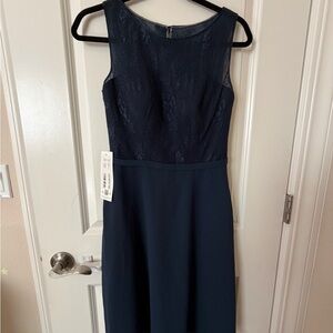 Azazie Midnight Blue Lace Midi Dress